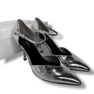 NEW Marc Fisher heels size 9.5 metallic Silver Pointy Toe Mirroe Ankle Strap